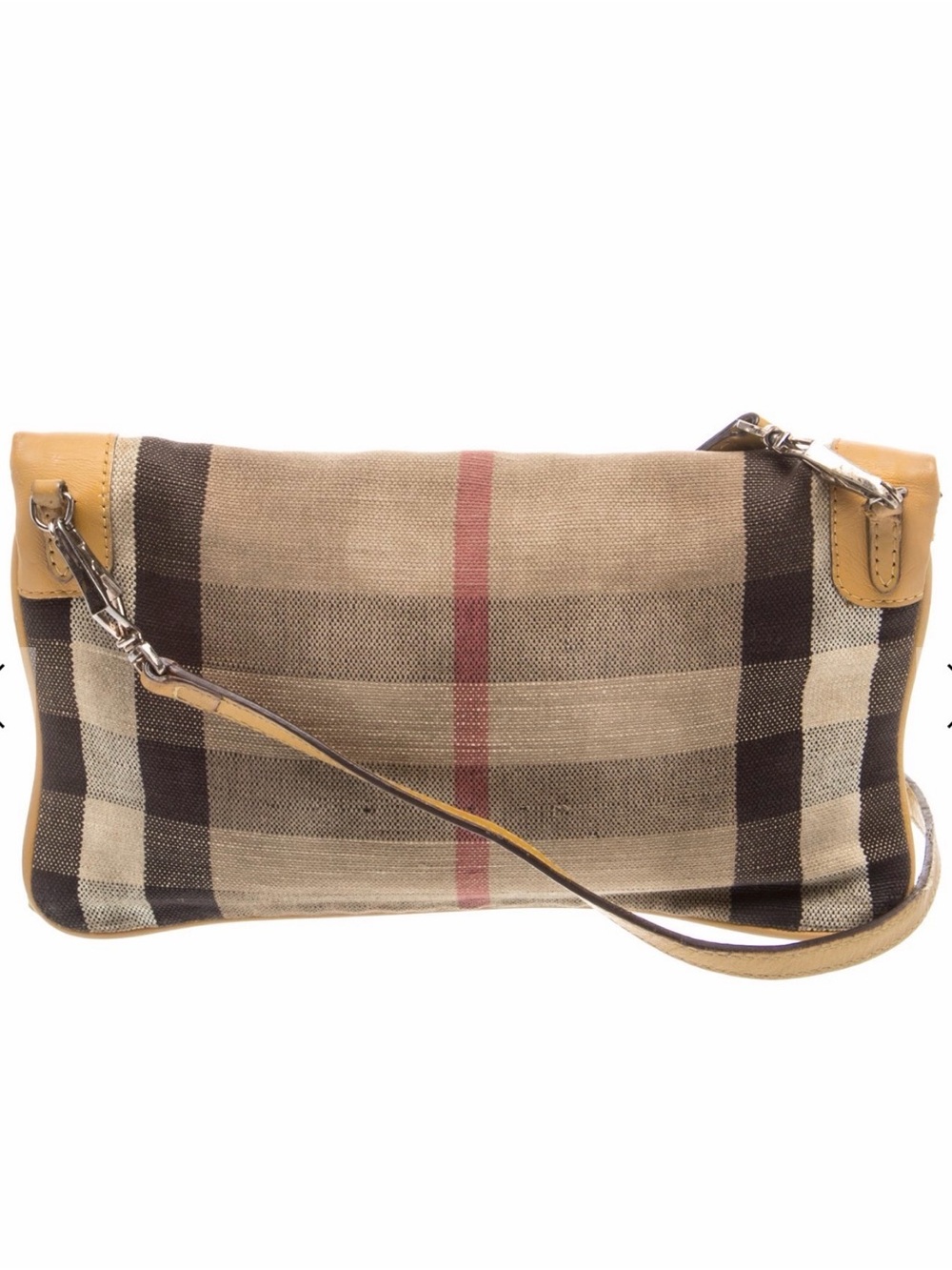 Burberry Tan Plaid Canvas Fold-Over Clutch with Mustard Trim - Picture 4 of 6